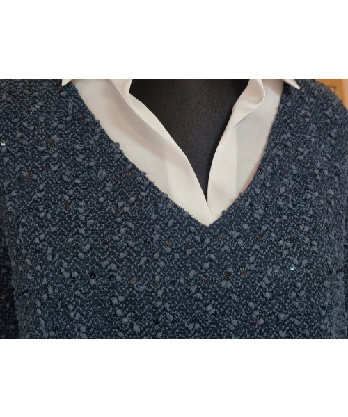 Kamizelka swetrowa damska z cekinami i pęczkami - ciemny turkus